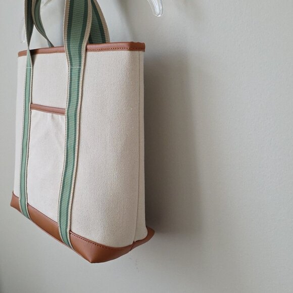 NEIMAN MARCUS |  Beach Canvas Tote Cream Green - Picture 3 of 5